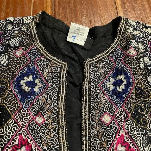 Vintage Diane Freis Hand Beaded Embroidered Sequined Lined Silk Jacket Size XL - Picture 11 of 11